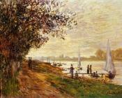 克劳德 莫奈 : The Riverbank at Le Petit-Gennevilliers, Sunset